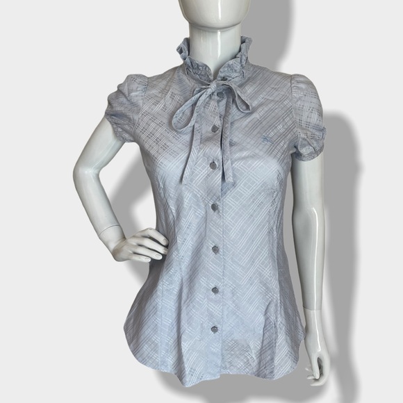 Authentic Burberry Blue Check Ruffle Top - Picture 3 of 16